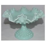 Fenton Green Pastel Hobnail Footed Compote 8.25w