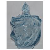 Fenton Salem Blue Art Glass Paisley Lidded Candy