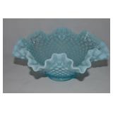 Fenton Blue Opalescent Hobnail Art Glass Bowl
