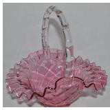 Fenton Cranberry Diamond Optic Art Glass Basket