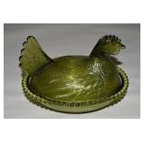 Indiana Glass Hen on Nest Dish 7' L Olive Green