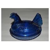 Imperial Ultra Blue Glass Hen on Nest 4.5'L