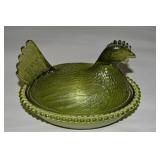 Indiana Glass Hen on Nest Dish 7' Olive Green