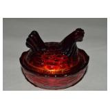 Summit Amberina Glass Salt Dip Hen on Nest