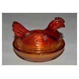 LE Smith Amberina Glass Master Salt Hen on Nest