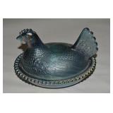 Indiana Glass Hen on Nest Dish 7' Blue Carnival