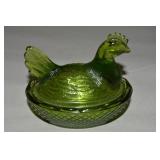 LE Smith Olive Green Glass Master Salt Hen on