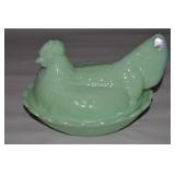 Fenton Jadeite Glass Large Hen on Nest 8.5'Long