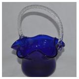 Vintage Cobalt Blue Art Glass Basket 7.5t