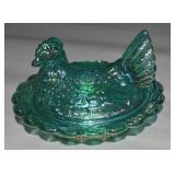 Mosser Jade Iridescent Glass Hen on Nest 6.5'
