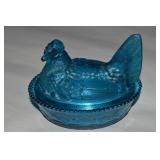 Westmoreland Blue Glass Hen on Nest Dish 5.5'