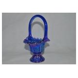 Fenton Blue Carnival Glass Paneled Daisy Basket