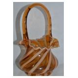 Fenton Autumn Gold Spiral Art Glass Basket 8'