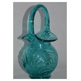 Fenton Teal Blue Caprice Art Glass Basket 7.25'