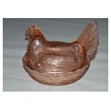 LG Wright Peach Glass Hen on Nest Dish 6'
