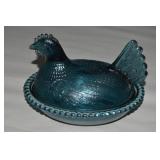 Indiana Glass Hen on Nest Dish 7' Smoky Blue