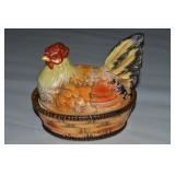 Vtg Lefton's Japan Ceramic Hen on Nest Dish