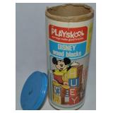 Vtg Playskool Disney Wood Blocks Set in Tube