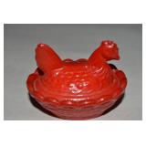Westmoreland Red Cased Glass Salt Dip Hen on