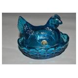 Westmoreland Blue Glass Master Salt Hen on Nest