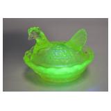 Boyd Vaseline Glass Salt Dip Hen on Nest 2.5'