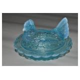 Mosser Aqua Opalescent Glass Hen on Nest 6.5'