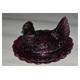 Mosser Amethyst Glass Hen on Nest Dish 6.5'