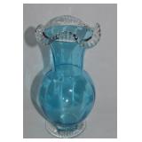 Vtg Blown Blue & Clear Optic Ribbed Art Glass