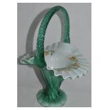 Fenton Art Glass Basket Teal Twist Handle &