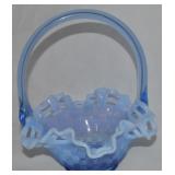 Fenton Blue Opalescent Basketweave Art Glass