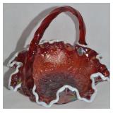 Fenton Red Carnival Snow Crest Art Glass Basket