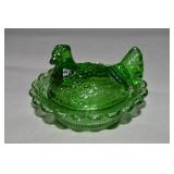 Mosser Green Glass Salt Dip Hen on Nest 2.5'