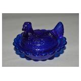 Mosser Cobalt Blue Glass Salt Dip Hen on Nest