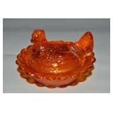 Mosser Tangerine Amberina Glass Salt Dip Hen on