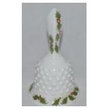 Fenton Hobnail Milk Glass Holly Berries Bell 5.75'