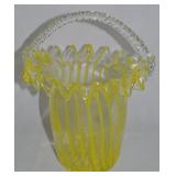Vintage Yellow Swirls on Clear Art Glass Basket