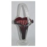 Vintage Amethyst & Clear Art Glass Basket 11t