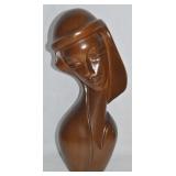MCM Carved Monkey Pod Wood Lady Bust Statue