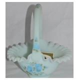 Fenton Handpainted Roses Blue Satin Glass