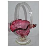Fenton Cranberry & Clear Footed Art Glass Basket