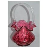 Fenton Cranberry Coin Dot Optic Art Glass Basket