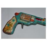 Vintage Cowboy Tin Litho Friction Revolver Toy