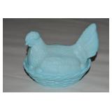Portieux Vallerysthal Blue Opaque Hen on Nest