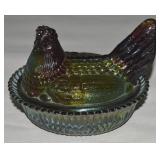 Boyd Rubina Slag Glass Hen on Nest Dish 5.5'