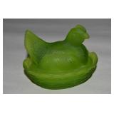 Westmoreland Green Satin Glass Master Salt Hen