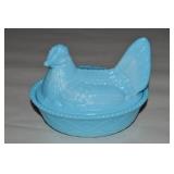 Westmoreland Blue Opaque Glass Hen on Nest