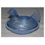 Indiana Glass Hen on Nest Dish 7' Pastel Blue