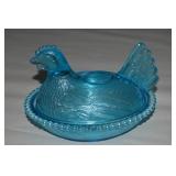 Indiana Glass Hen on Nest Dish 7' Horizon Blue