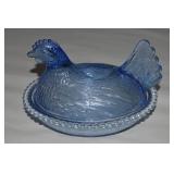 Indiana Glass Hen on Nest Dish 7' Pastel Blue