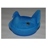 Westmoreland Blue Satin Glass Hen on Nest 5.5'